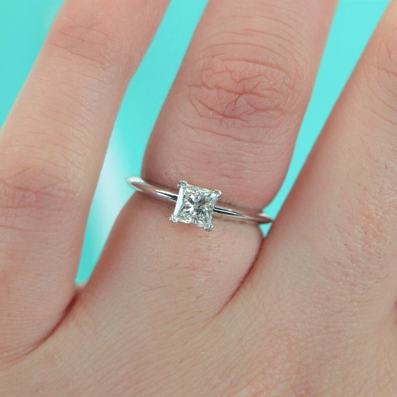 19620 Tiffany Co Platinum 0.64ct F VS1 Square Princess Diamond Engagement Ring 6 - Picture 6 of 10